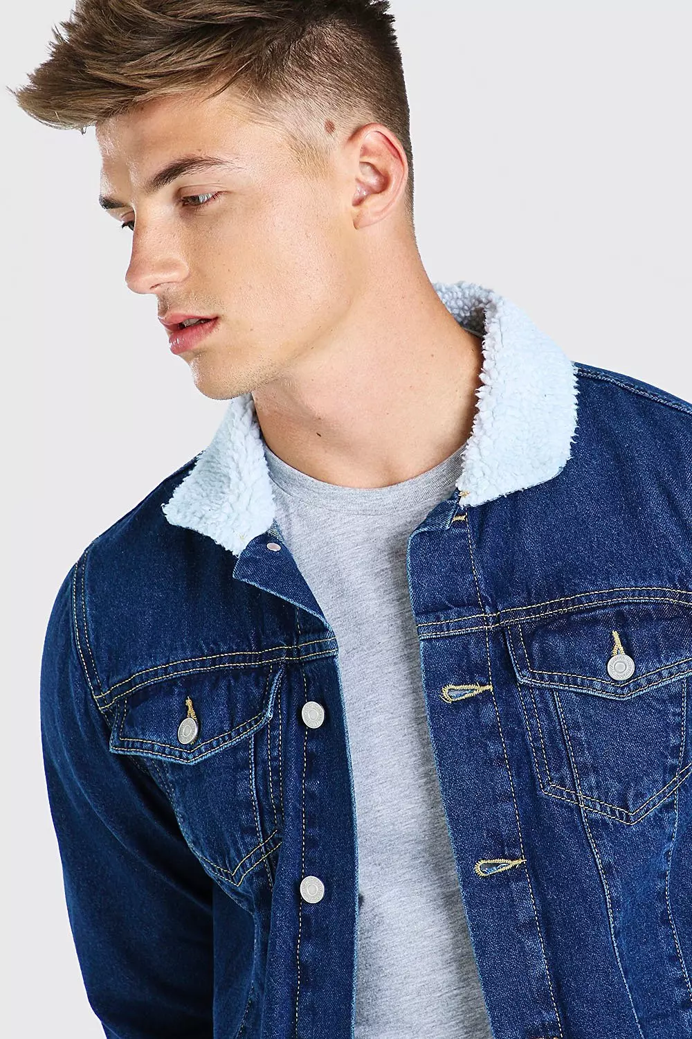 Regular Denim Jacket With Borg Collar boohooMAN